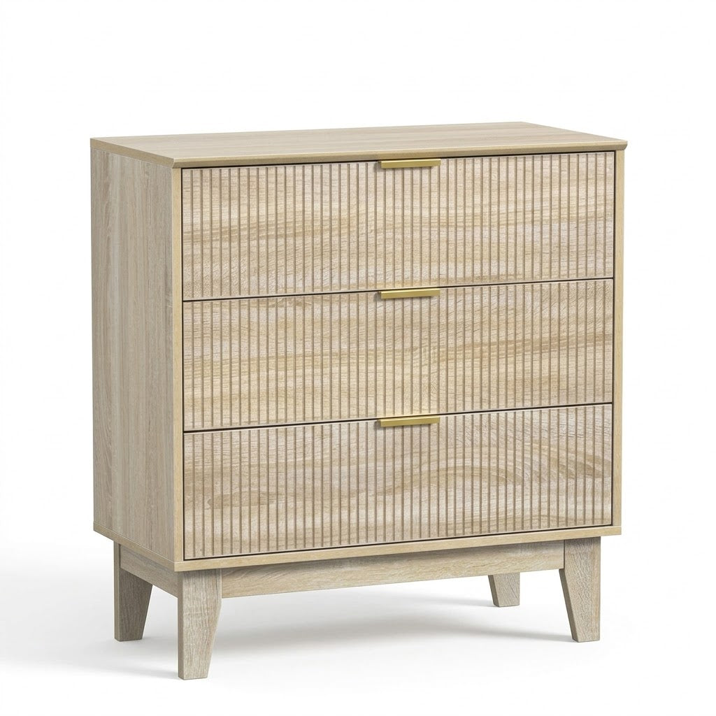 3-Drawer Fluted Chest of Drawers, Modern Storage Cabinet Dresser, 80x40x80.5cm, Green